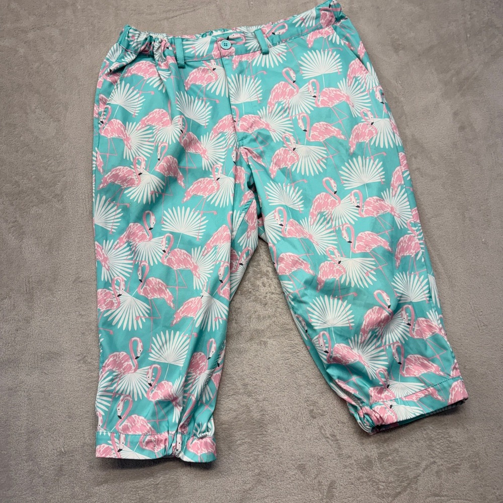 Tipsy Elves Pants Men's XL Golf Knickers Teal Flamingo Tropical Print Stretch
